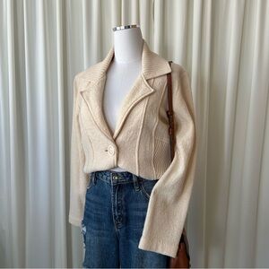 Vintage Harvé Benard Y2K Cream Boiled Wool Cardigan Sweater Academic Chic small